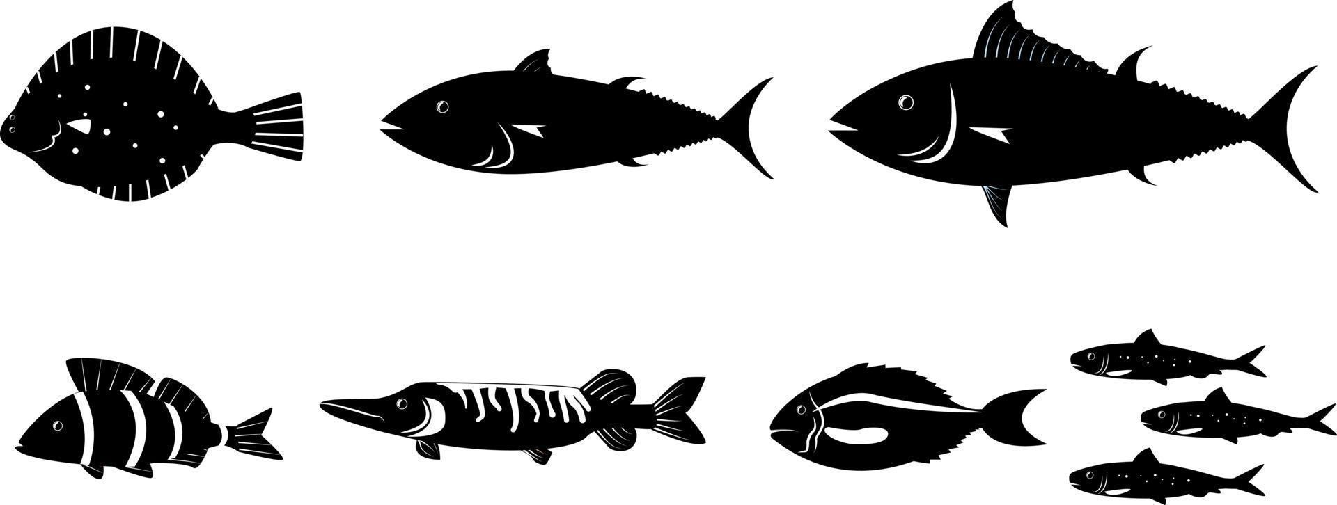 silueta varios peces vector