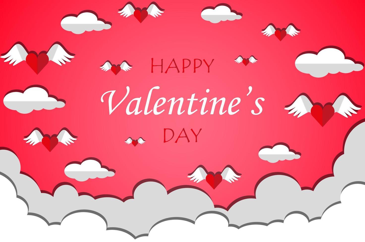 paper cut style happy valentine day greeting with love angel by vector design