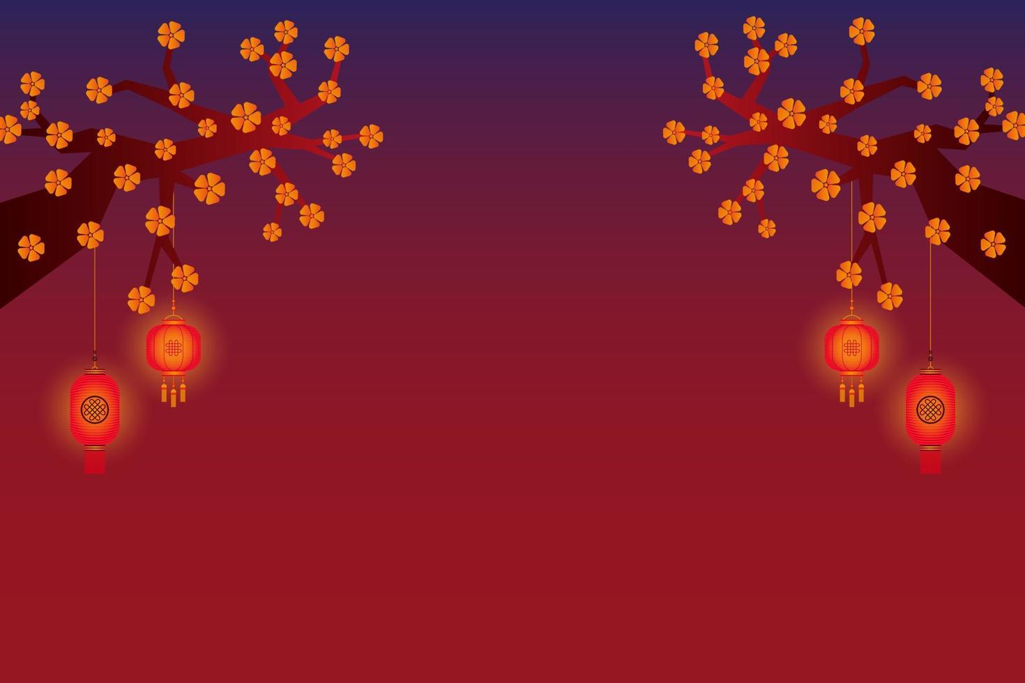 copy space chinese new year with lantern and flower in the night vector