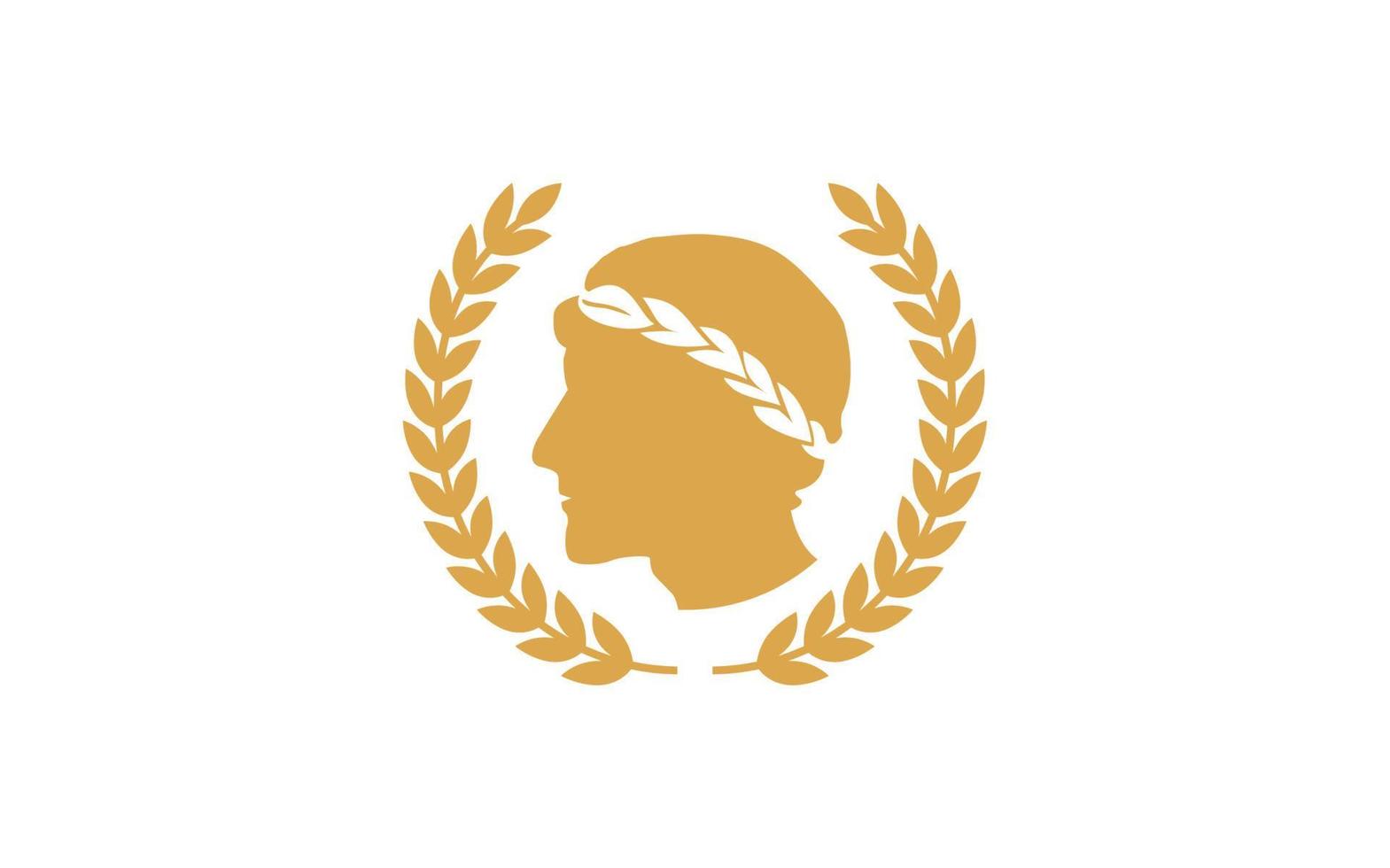 Ancient Greek Figure Coin with Laurel Wreath logo design vector