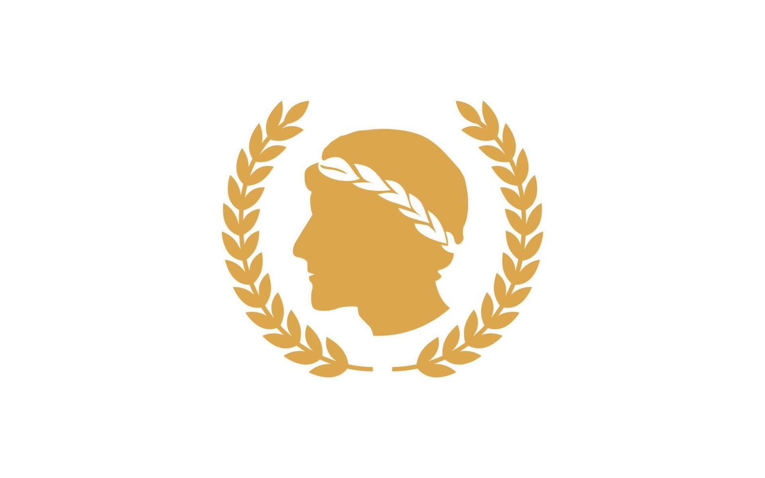 Ancient Greek Figure Coin with Laurel Wreath logo design vector