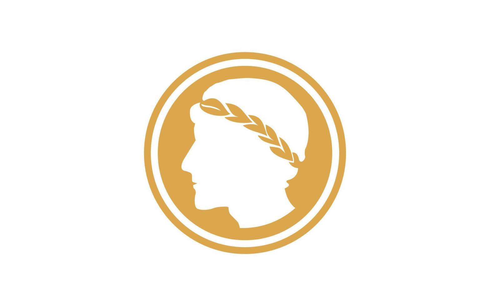 Ancient Greek Figure Coin with Laurel Wreath logo design vector