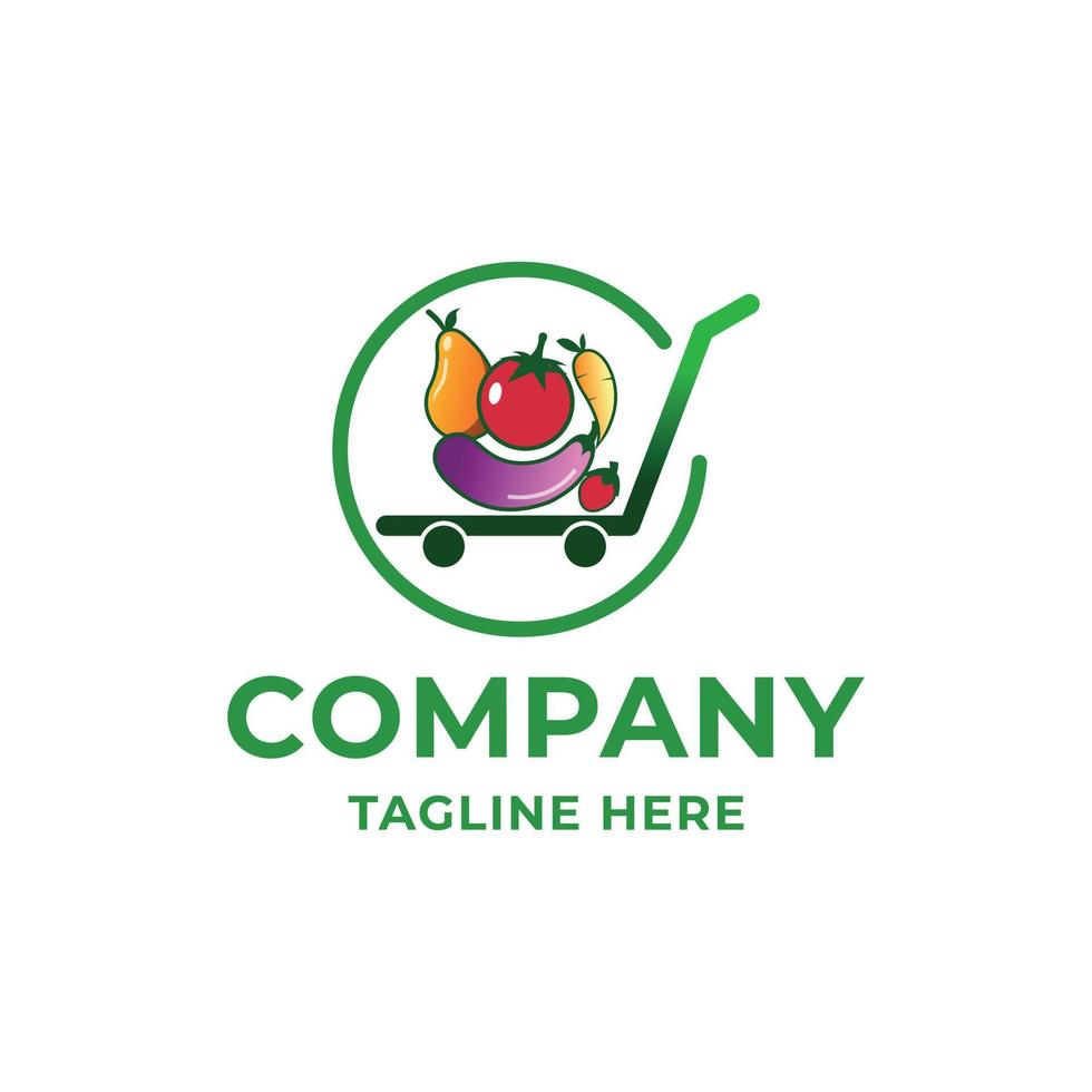 logo Flat design basket of fresh raw fruits and vegetables. icon, symbol, vector illustration