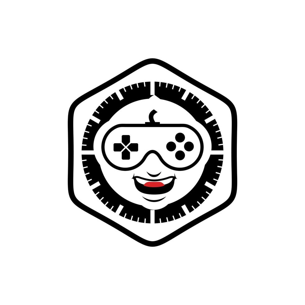 diseño de logotipo de palo de alegría en círculo con cara sonriente, juegos, gafas dimensionales, gafas de palo de alegría vector