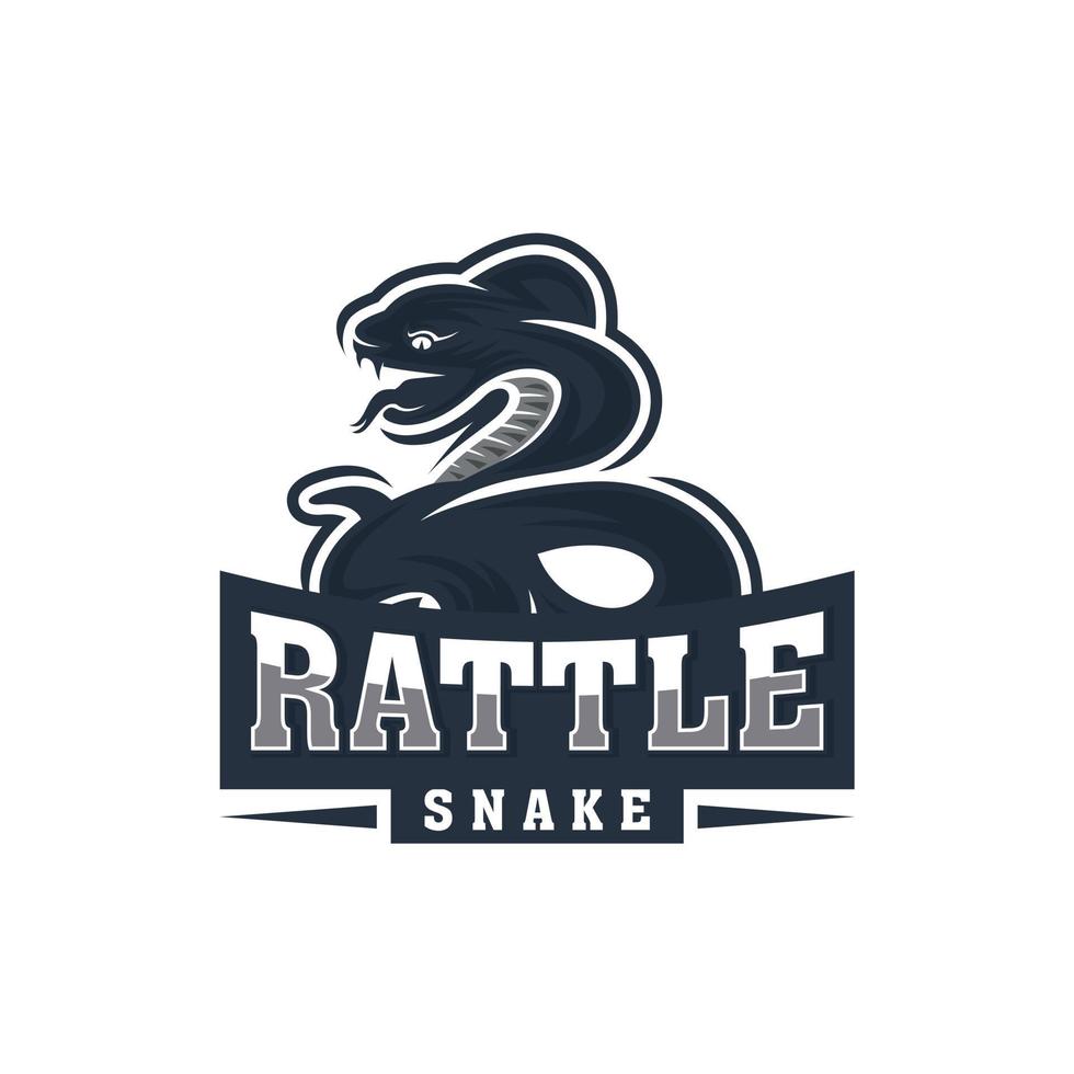 black attacking snake silhouette logo design, emblem logo, vintage vector