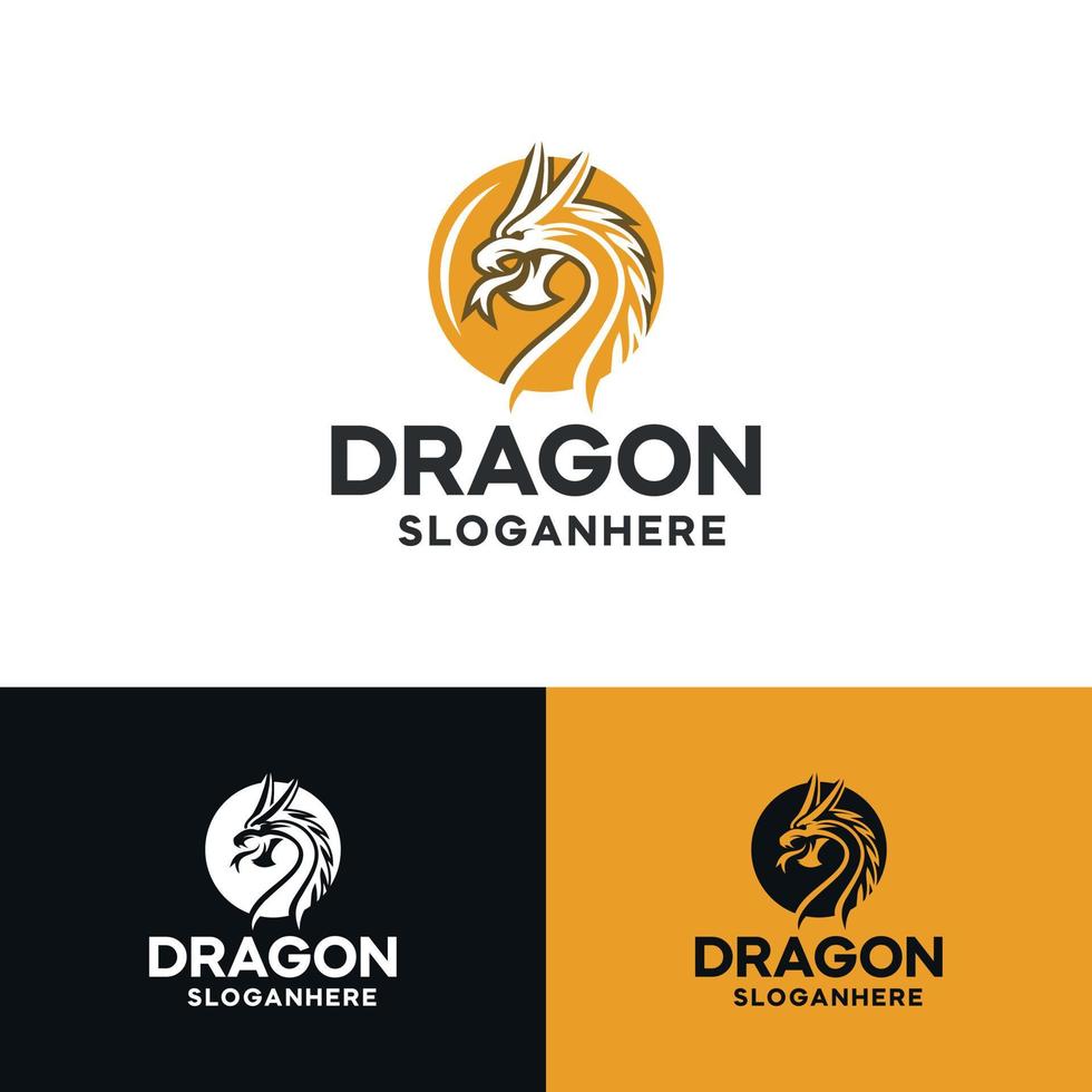 dragon logo design inside yellow circle vector