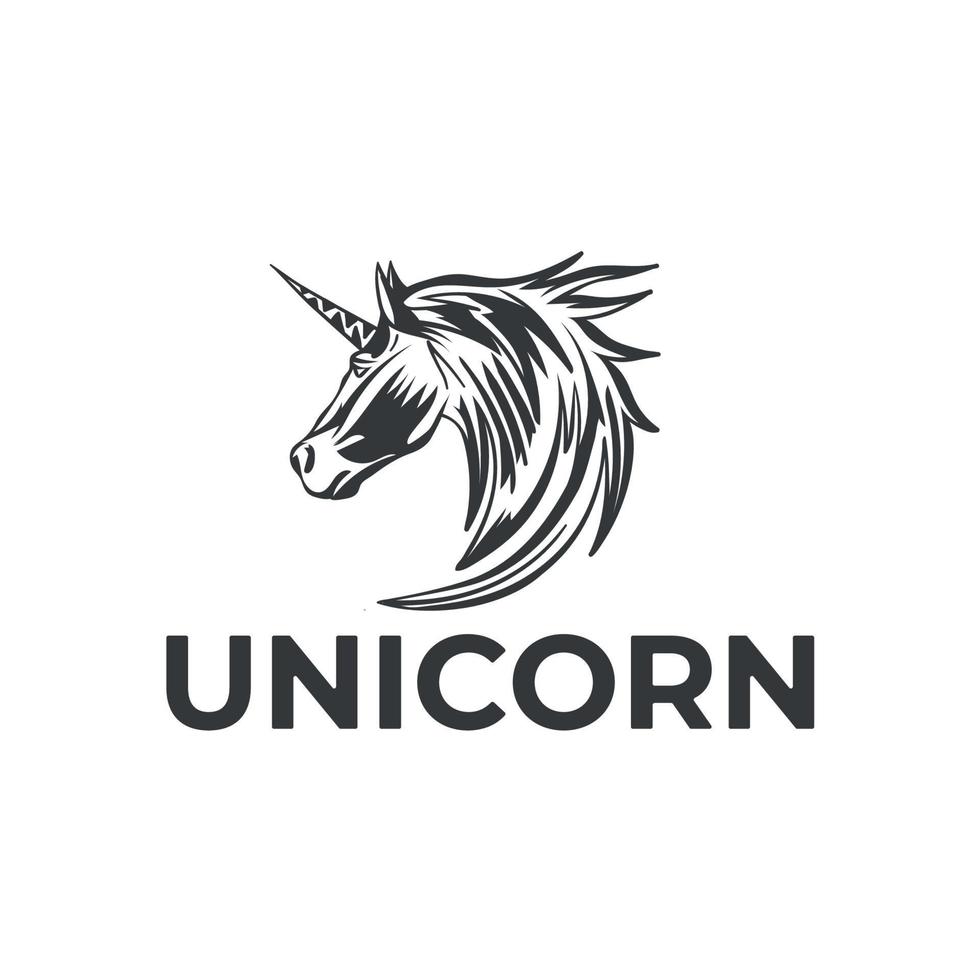 Horse line logo design template with horn, unicorn, magic horse, mythological animal vector