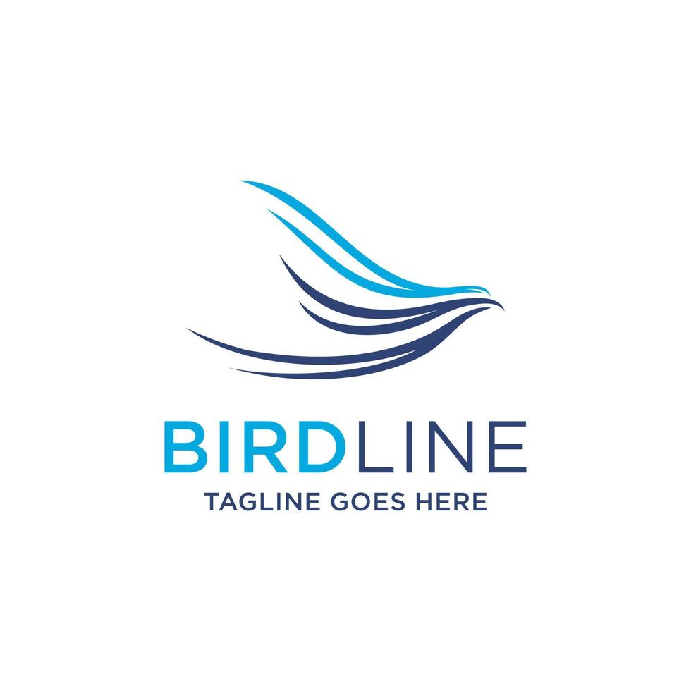 logotipo de línea de onda, formando un pájaro, con guía de color azul claro y azul oscuro, simple vector