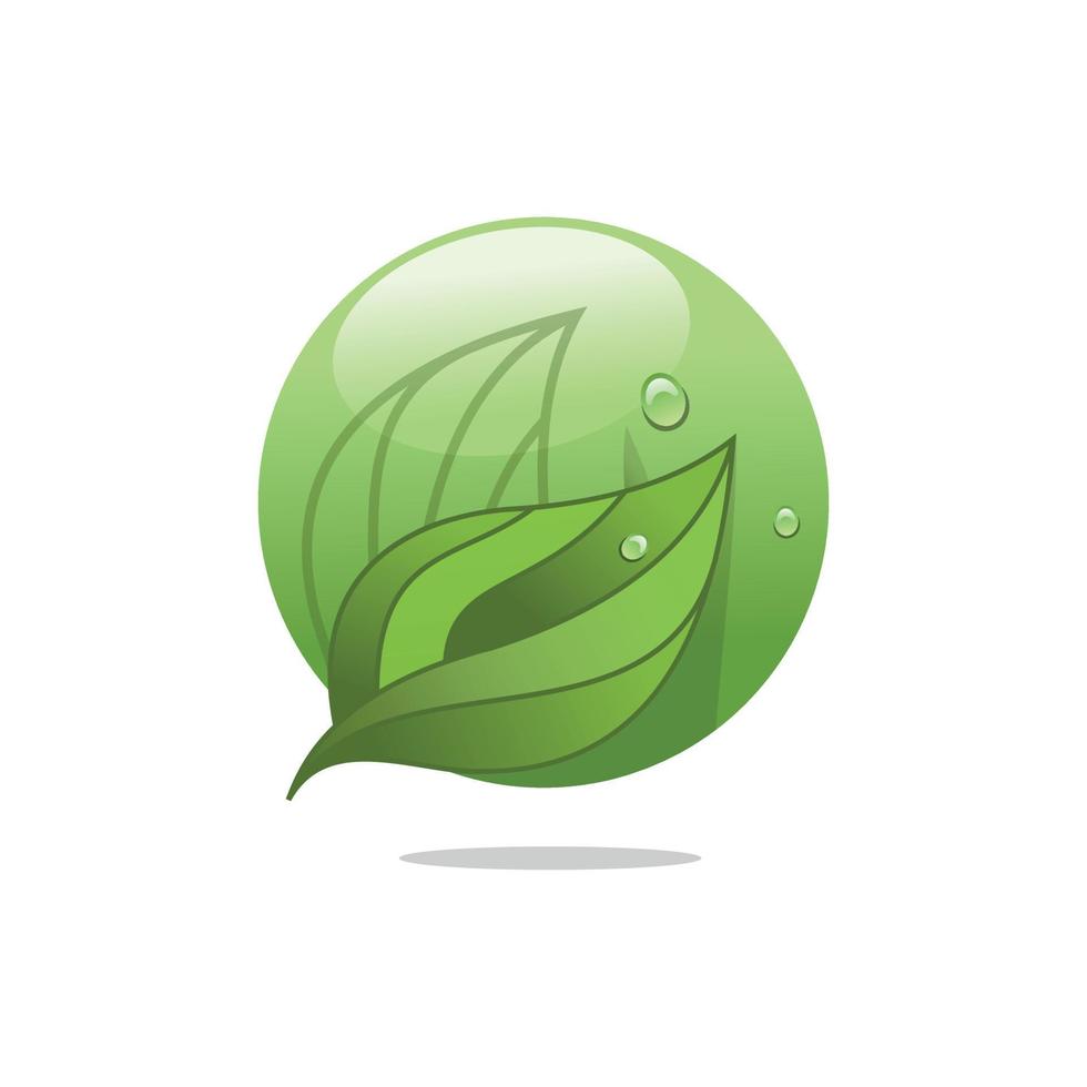 Green leaf icon. Watery abstract ball logo, dew, design template elements, vector illustration