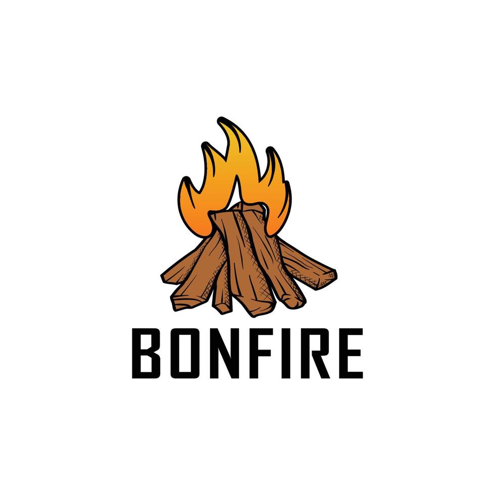 Vintage Hipster bonfire with realistic wooden shape, logo of badge ...