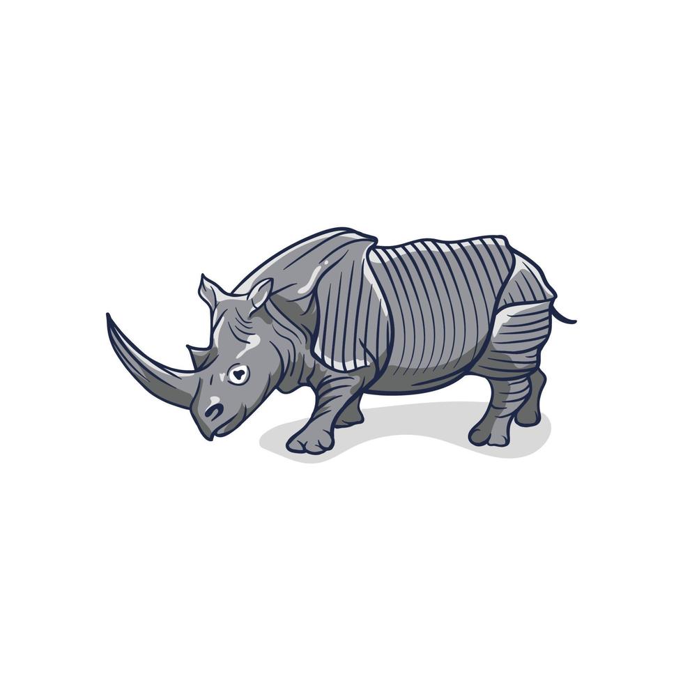 rhino mascot character cartoon logo design in gray line style looking ahead, vector illustration