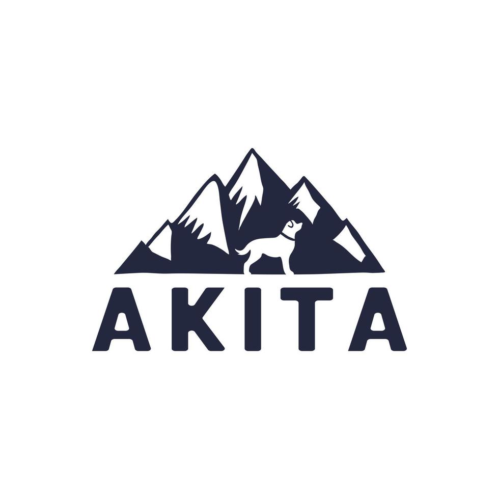 logotipo de perro akita con combinación de montaña vector