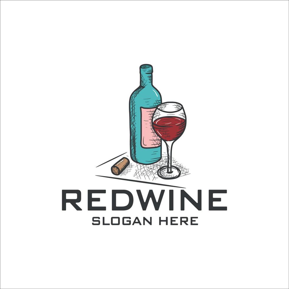 wine glass drink logo design with bottle vector