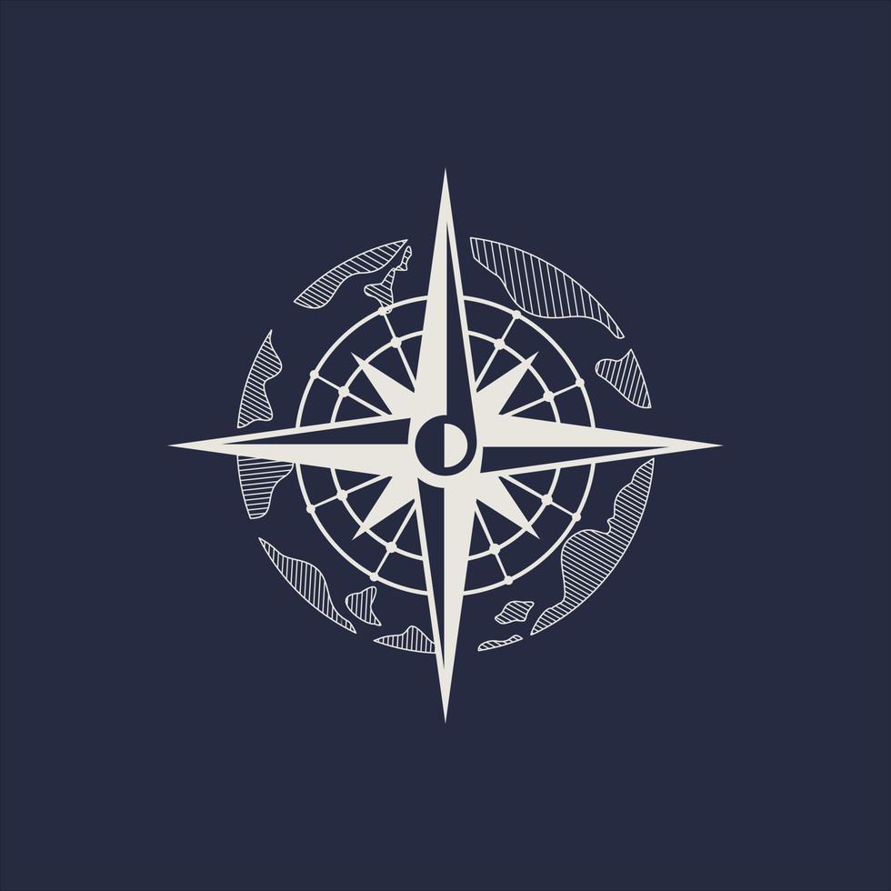 logotipo de diseño de línea circular con sombreado, vector de ilustración en forma de brújula blanca sobre fondo negro, logotipo de direcciones, viaje, aventurero, escalador