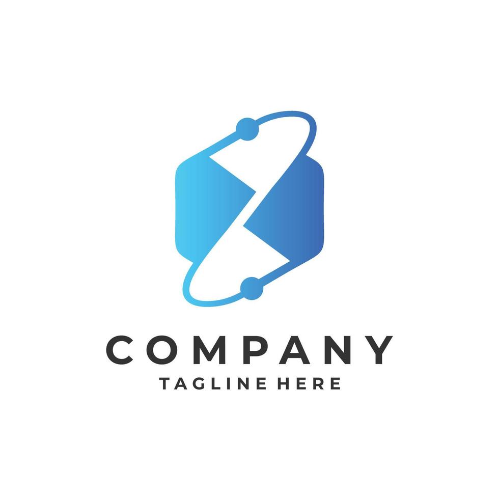 Abstract letter N logo design. The technology logo is a blue atom, with a circle around it vector