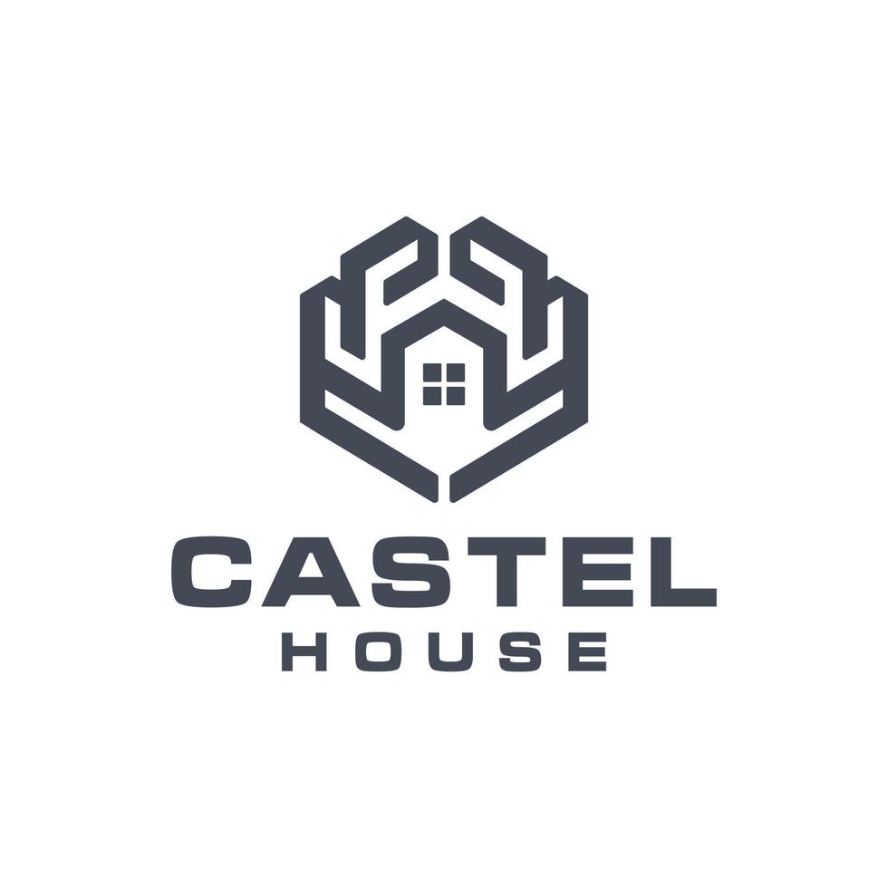 el logotipo de la torre del castillo es negro, con estilo de casa, forma geométrica vector