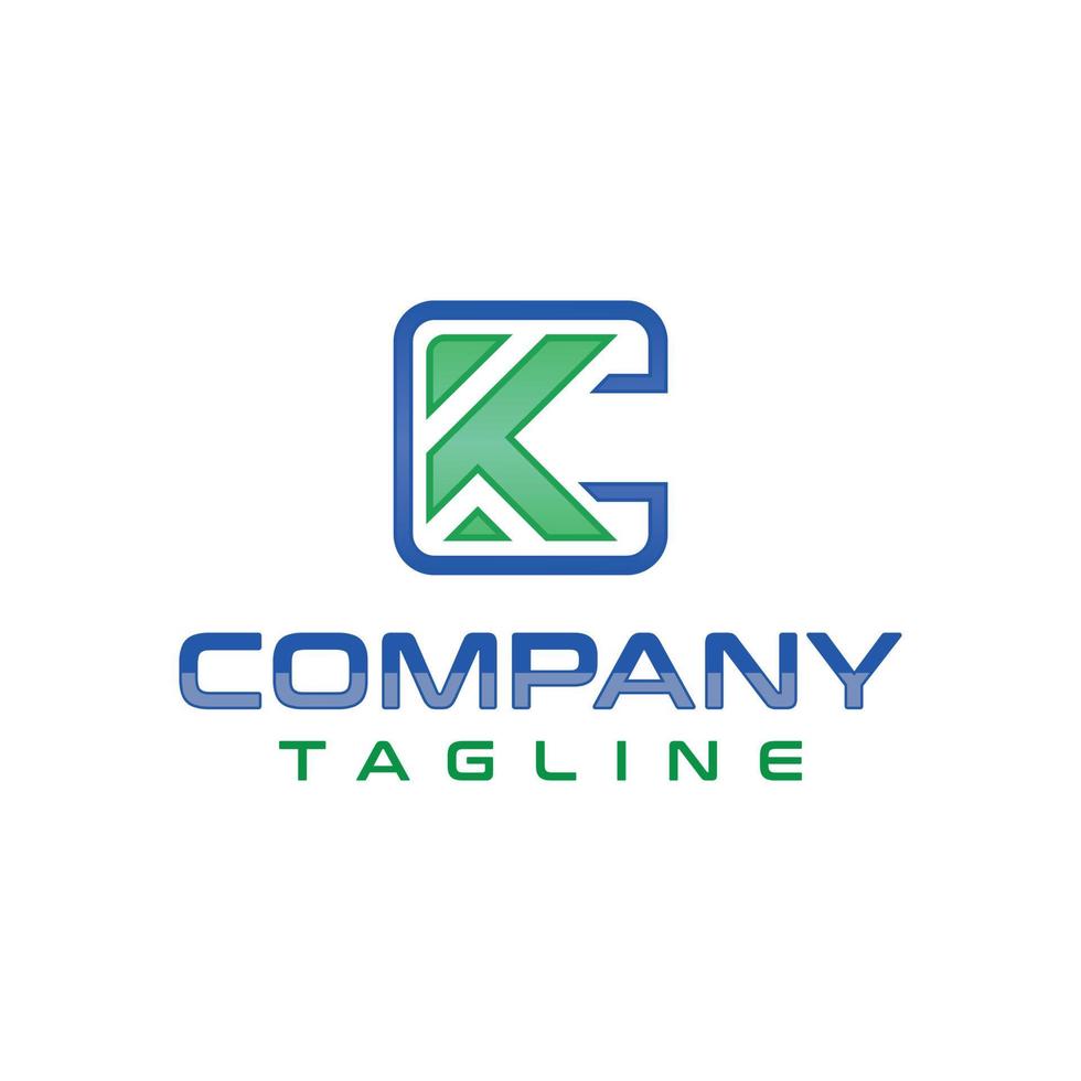 ilustración creativa moderna k en una letra c cuadrada, signo de diseño de logotipo verde, plantilla geométrica vector