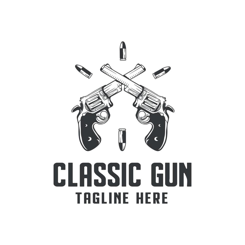 army cross gun logo design for hunting with circular bullet vector