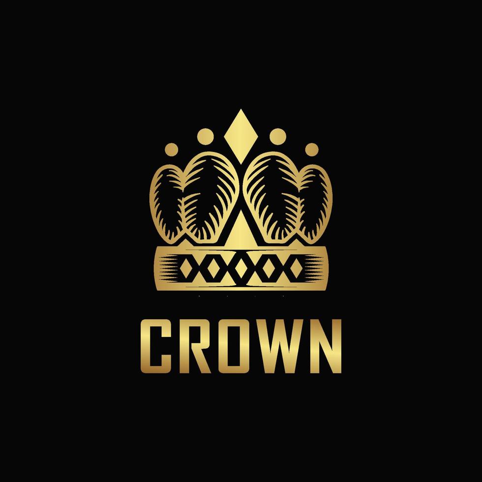 Gold shading styled Crown logo, with black background and icon template illustration symbol vector