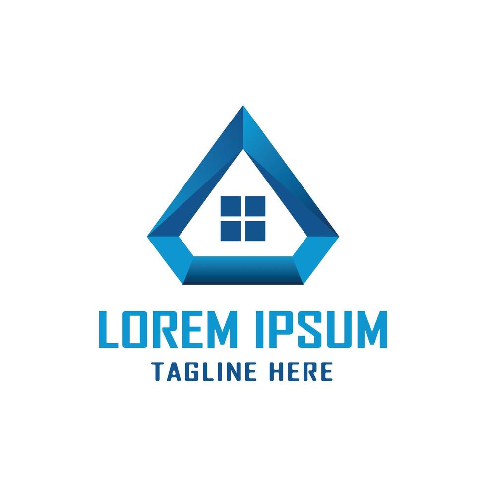 blue abstract triangle logo, house triangle, line art with window view inside, for property, residential, real estate vector