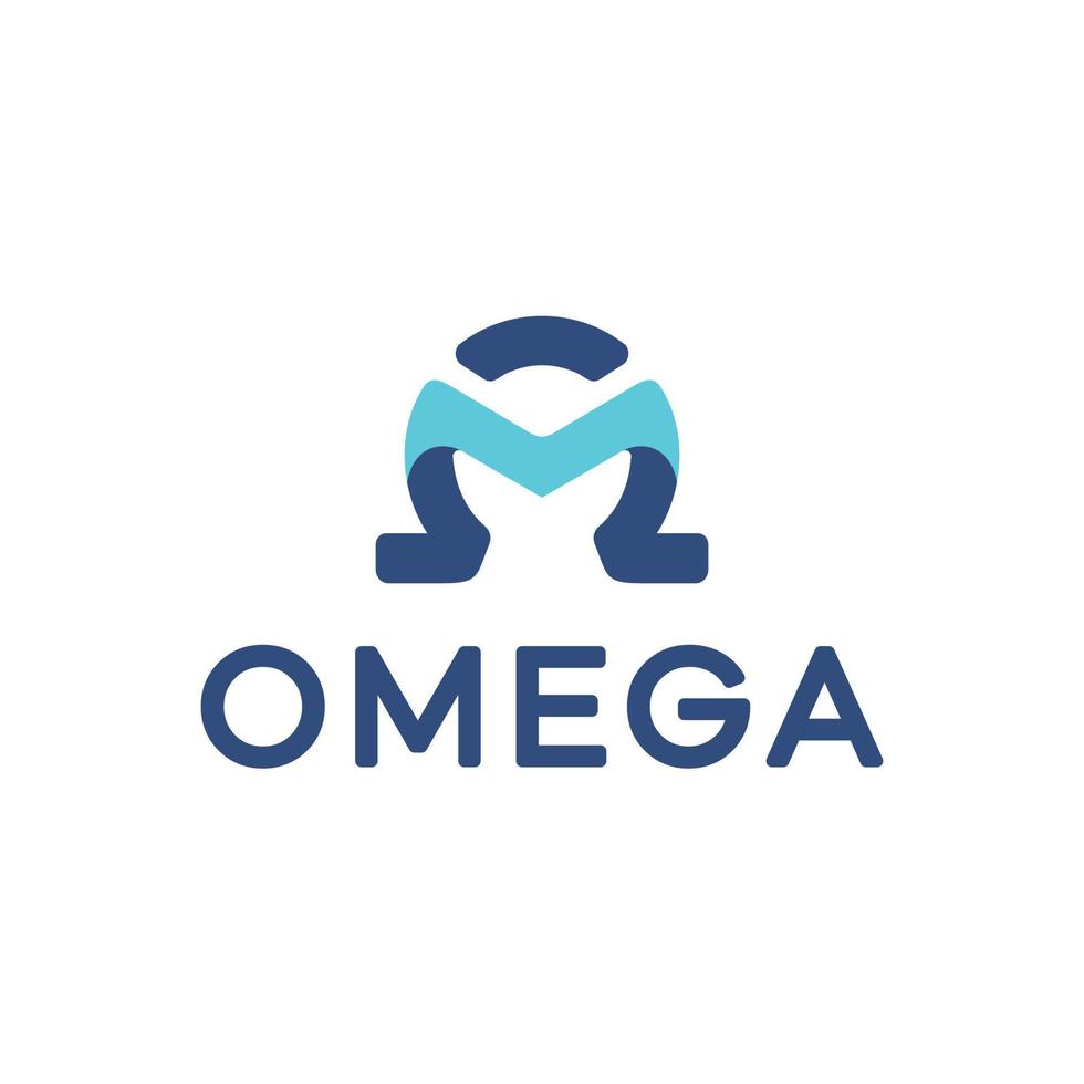 omega design with a combination of the letter m in the middle, dark blue and aquas vector