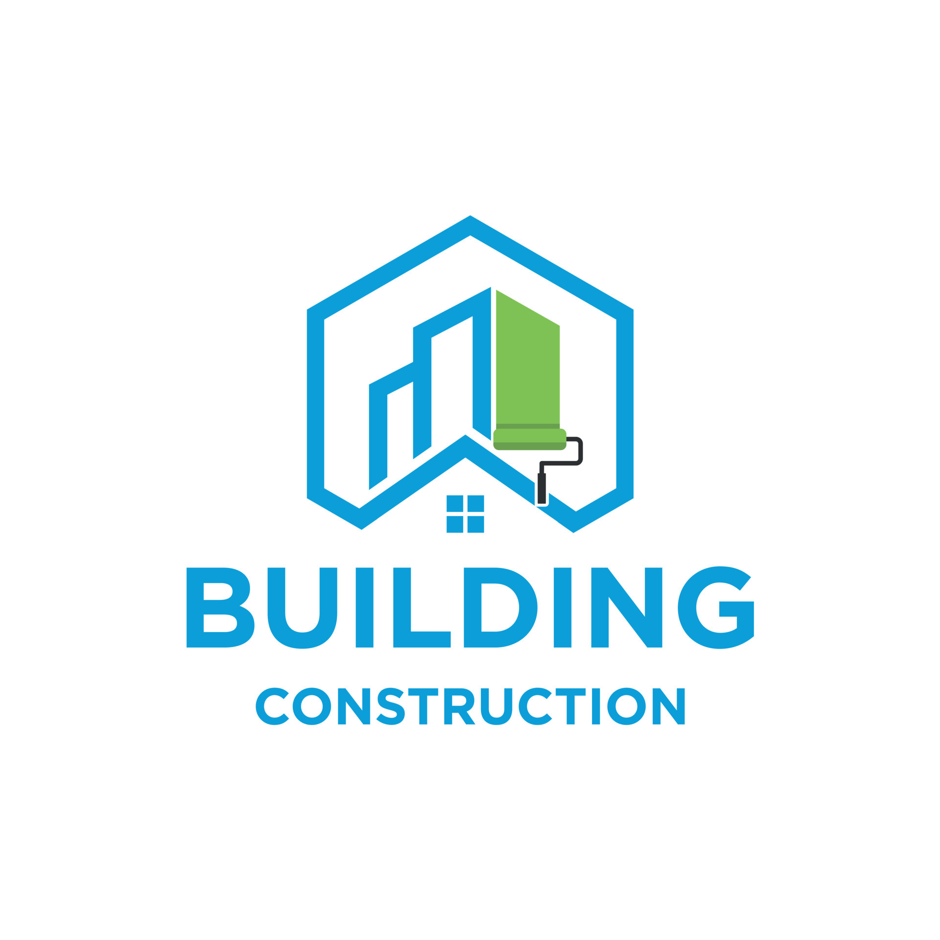 Building logo illustration vector graphic design in blue green line art ...