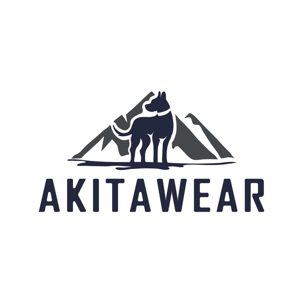 logotipo de perro akita con combinación de montaña vector