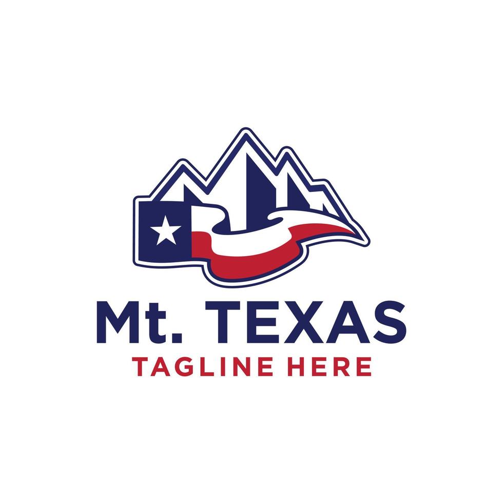 Texas map, texas flag and mountains vector illustration, line style landscape, hill logo for business, company, t-shirt
