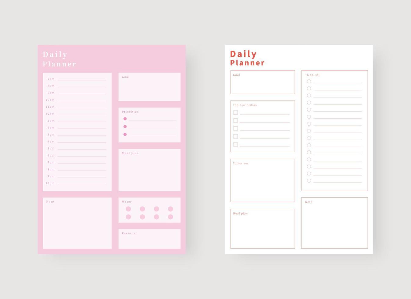 Daily planner template. Set of planner and to do list. Modern planner template set. Vector illustration.