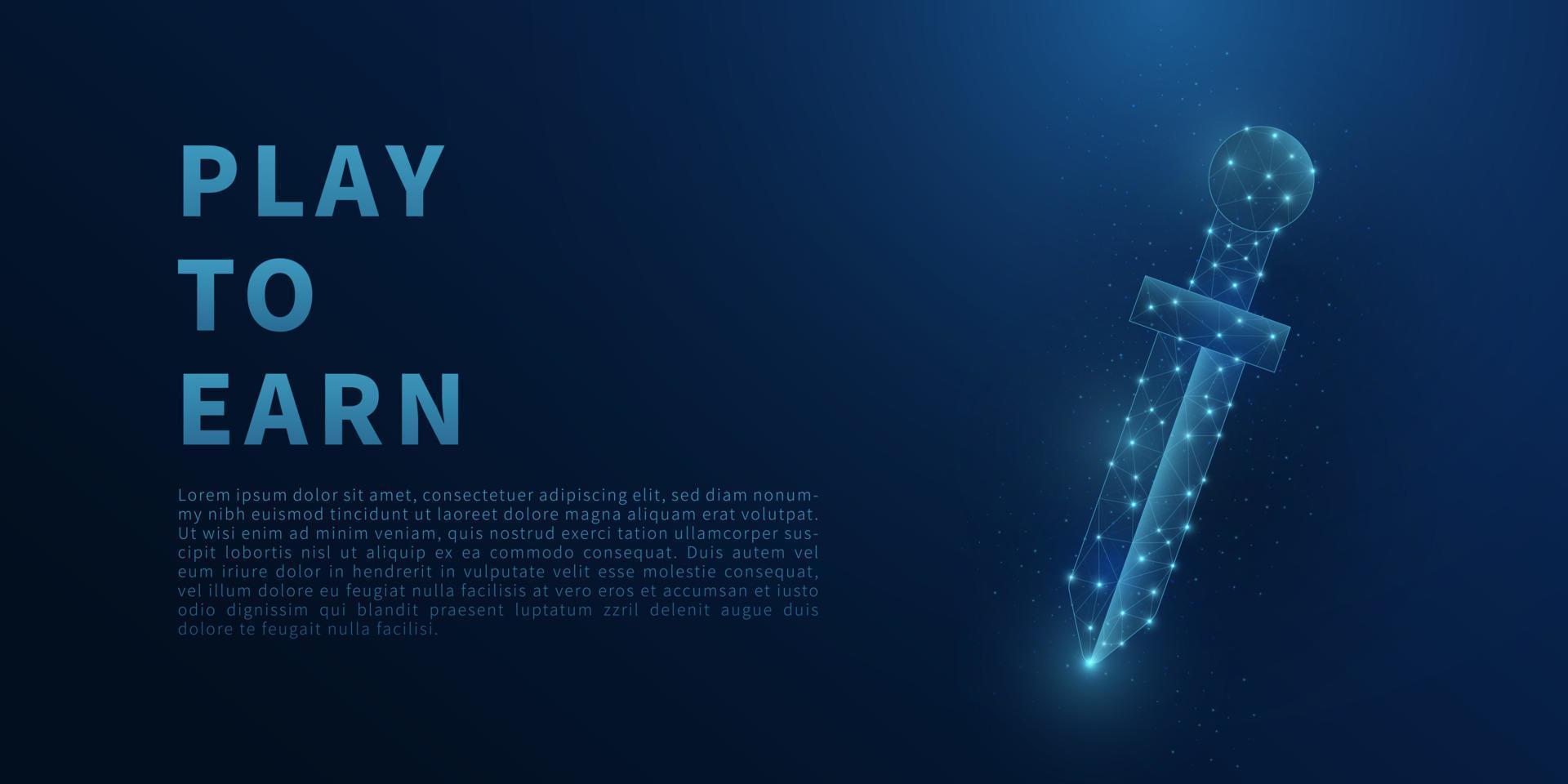 Abstract low poly sword. Polygonal wireframe illustration of sword. NFT game concept. Polygonal wireframe illustration with lines and dots. Vector concept illustration.