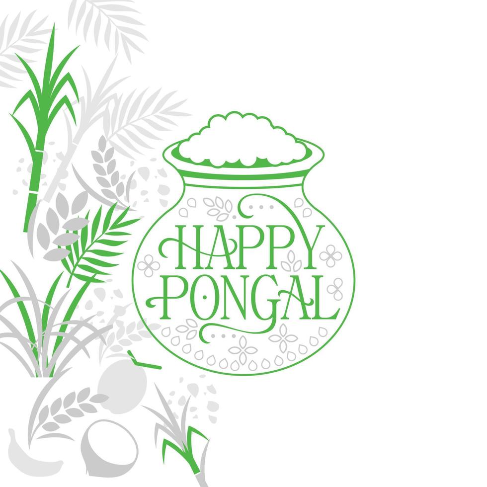 ilustración verde y gris del feliz festival de vacaciones pongal de tamil nadu en el sur de la india vector