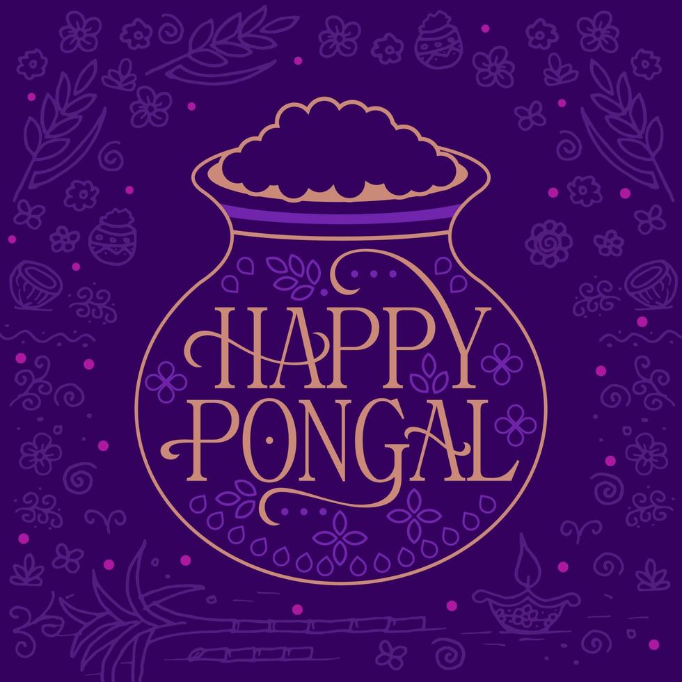Typography of Traditional Tamil Nadu Festival and mud pot elements background vector