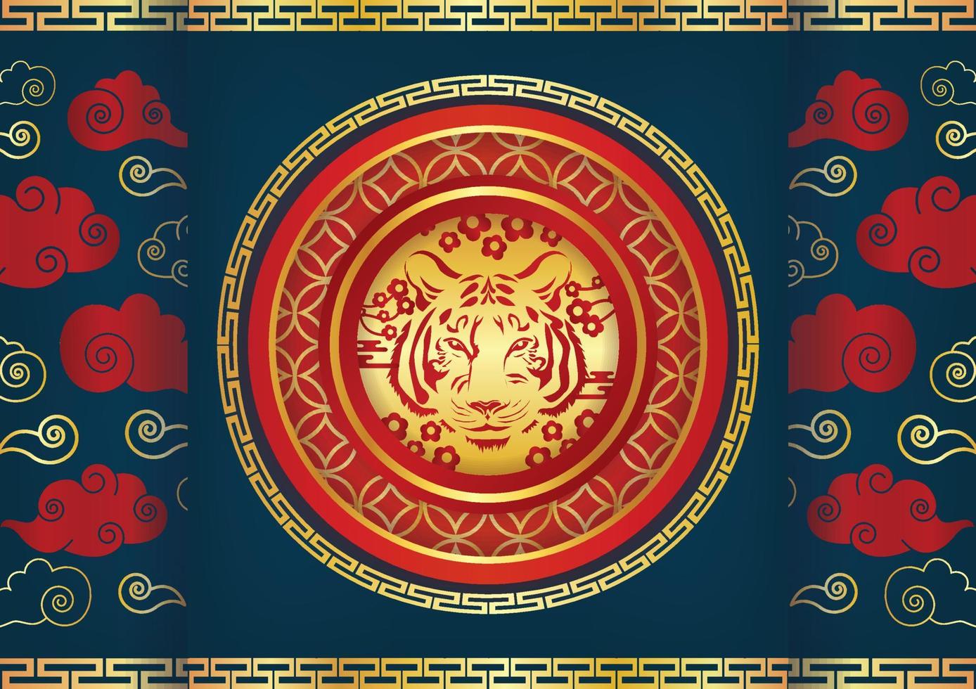 tigre año 2022 diseño de banner de lujo fondo oriental rojo y azul vector