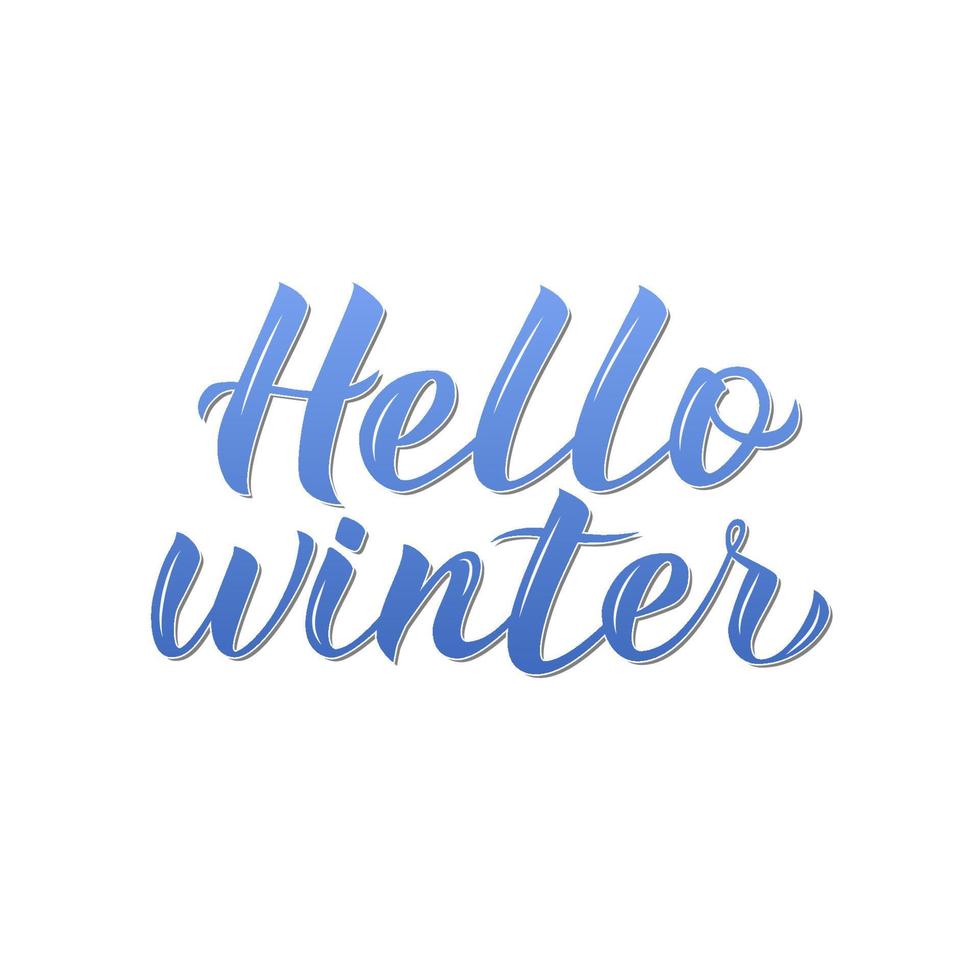 Hello Winter 3d calligraphy lettering isolated on white. Quote hand written with brush. Typography poster. Easy to edit vector template