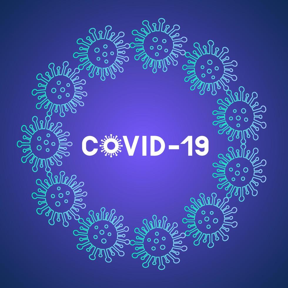 Antecedentes de la pandemia de coronavirus covid-19 con espacio de copia. patógeno respiratorio de wuhan china. nuevo virus corona 2019-ncov. banner de vector de colores neón.