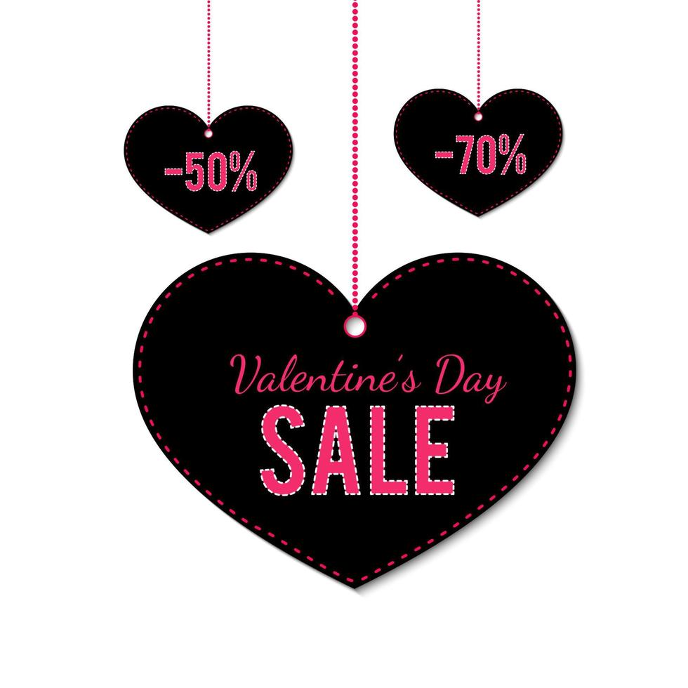 Valentines day sale tags in the shape of a heart. Special offer promo banner. Shop advertising poster. Vector illustration.