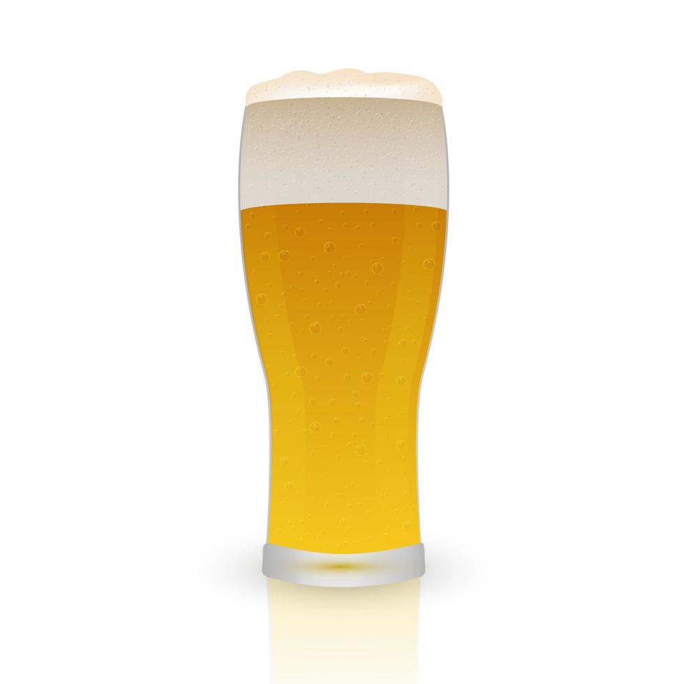 Realistic glass of beer isolated on white. Light lager beer froth and bubbles vector illustration. Oktoberfest theme.