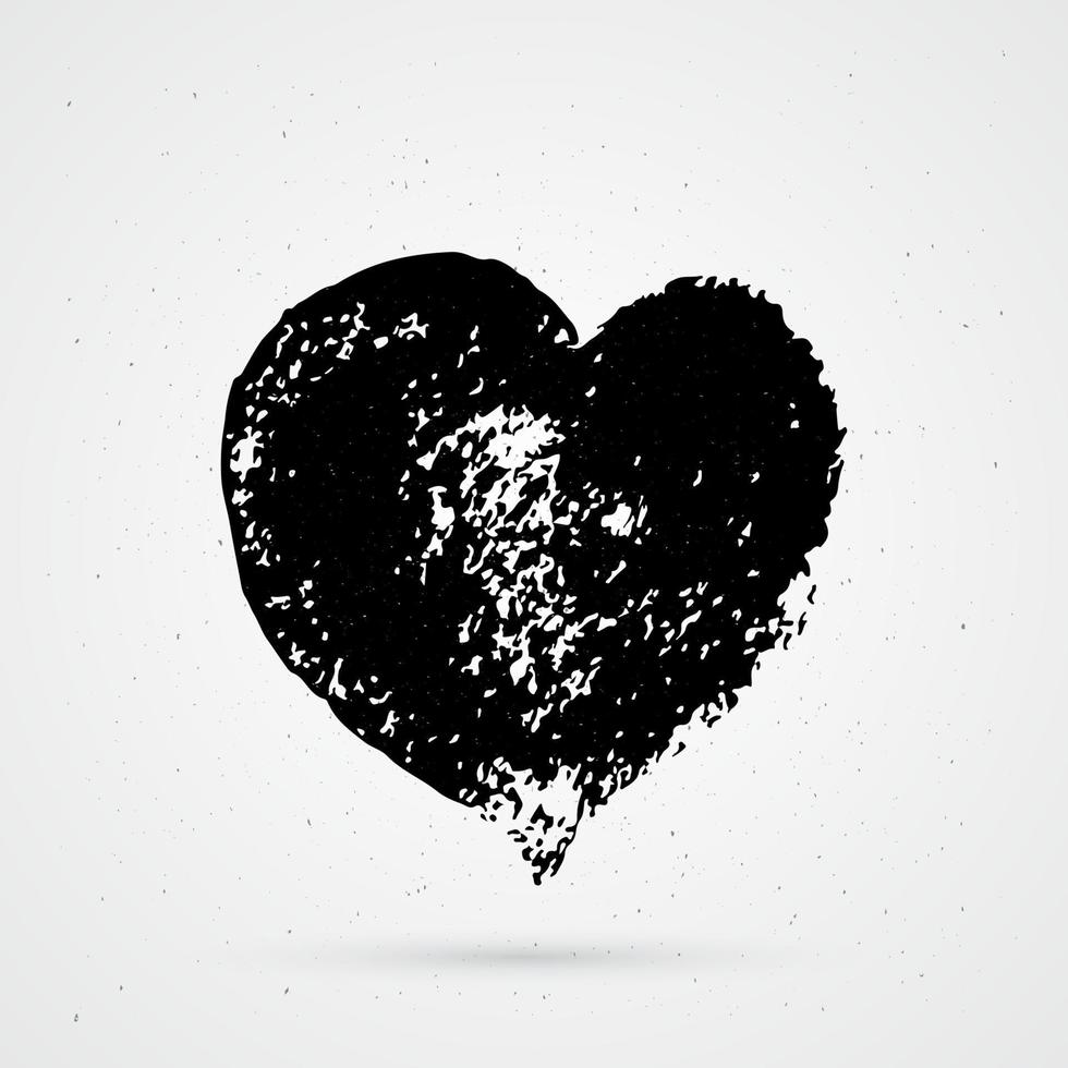 Hand painted heart on white background. Grunge shape of heart. Black textured brush stroke. Valentines day sign. Love symbol. Easy to edit vector element of design.