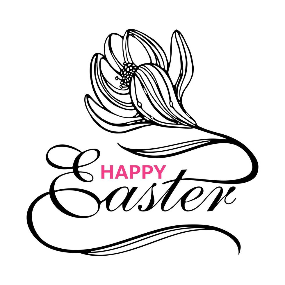 Happy Easter Vector Logo. Crocus Flower with Easter Lettering for posters, greeting cards, design logo