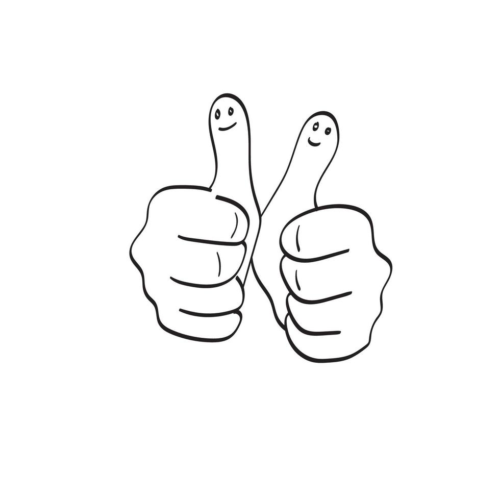 line art two thumbs up with smiling face illustration vector hand drawn isolated on white background