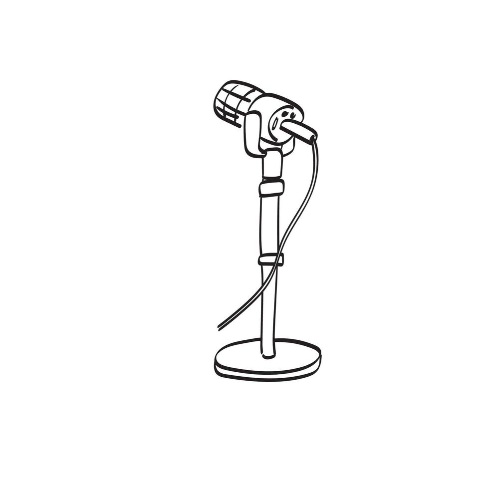 micrófono de condensador profesional para podcasting ilustración vector dibujado a mano aislado en el arte de línea de fondo blanco.