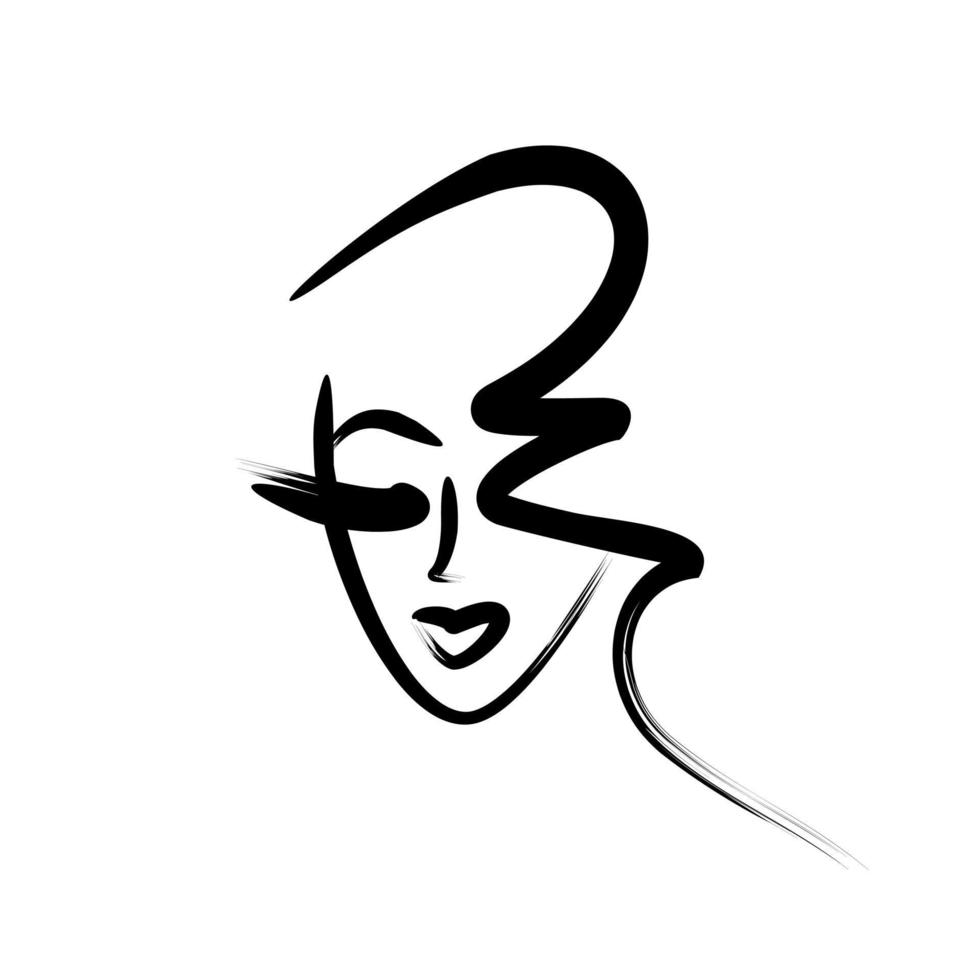boceto del logo de la cara. retrato de avatar de niña - ilustración vectorial dibujada por pincel. icono de salón de belleza vector