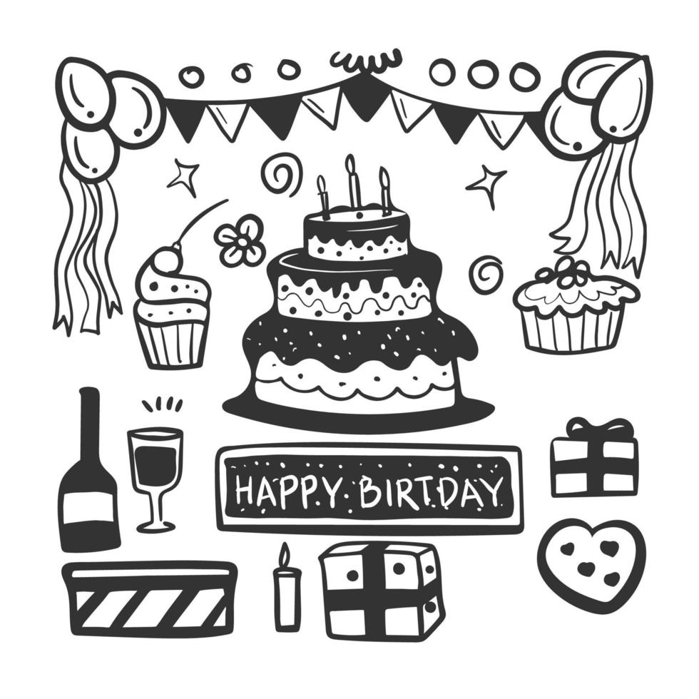 Doodle set of birthday party background vector