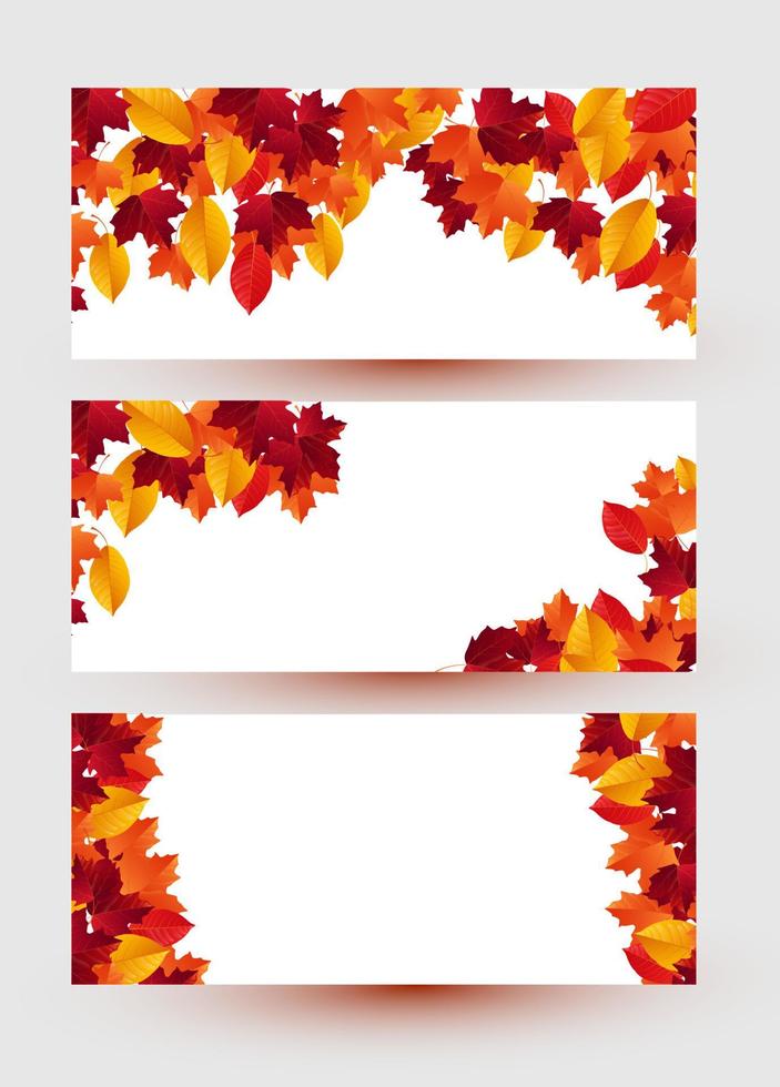 conjunto de tres pancartas con coloridas hojas de otoño vector