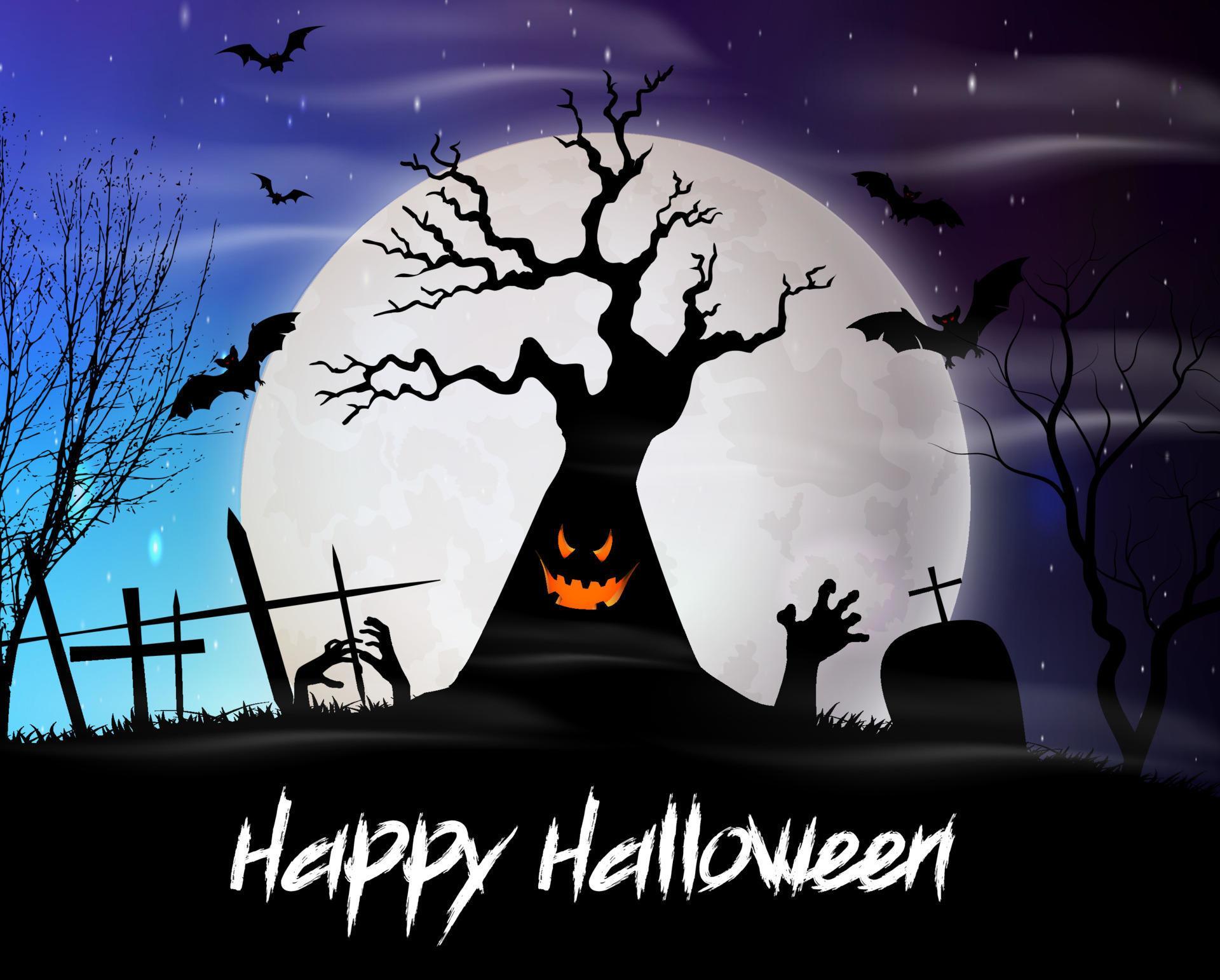 Halloween Background With Monster Tree On The Full Moon Vector Art At Vecteezy