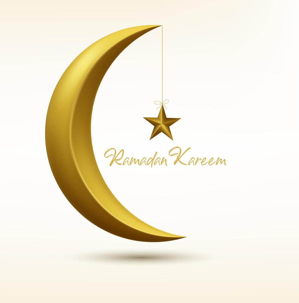 Eid Mubarak Greeting Card with golden Crescent Moon and Star vector