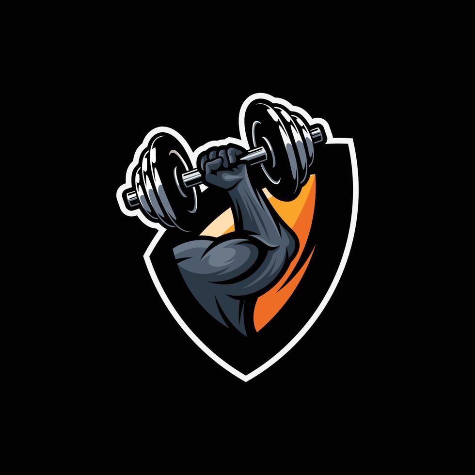 muscle logo with dumbbell vector