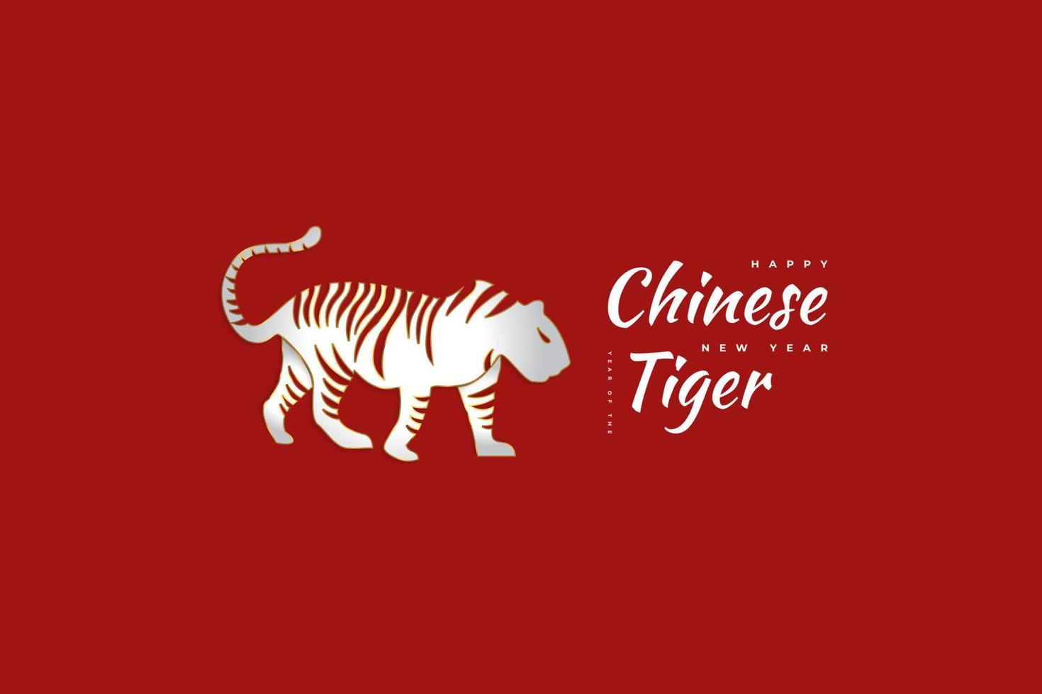 Chinese New Year 2022 Year of The Tiger. Chinese New Year Banner with White and Gold Tiger Illustration Isolated on Red Background. 2022 Chinese Zodiac Sign Tiger vector