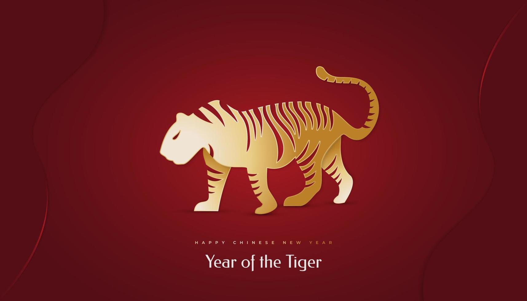 Chinese New Year 2022 Year of The Tiger. Chinese New Year Banner with Golden Tiger Illustration Isolated on Red Background. 2022 Chinese Zodiac Sign Tiger vector