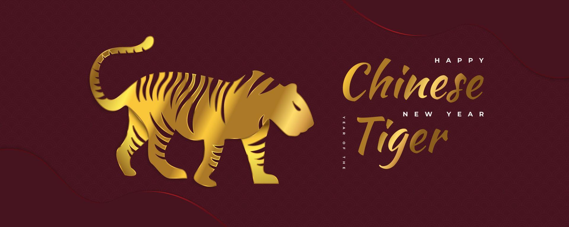 Chinese New Year 2022 Year of The Tiger. Chinese New Year Banner with  Golden Tiger Illustration Isolated on Red Oriental Pattern Background. 2022  Chinese Zodiac Sign Tiger 5154511 Vector Art at Vecteezy